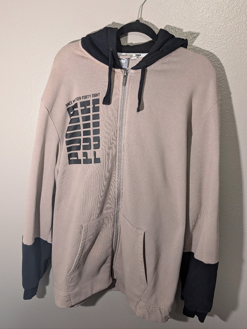 Puma Tan Black Colorblock Full Zip Hoodie Since 1948 Athleisure Graphic Size XXL